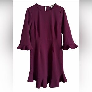 Nanette Lepore Plum Ruffle Bell Sleeve Flounce Hem Shift Dress Womens Size 6